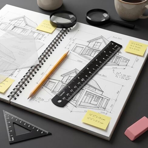 2 Pack Architectural Scale Ruler Metal Ruler 6 Inch Small Dual Scale Metric & Imperial Rulers Easy to Read Millimeter Rulers for Office School Geometry Crafting Gifts in Kuwait