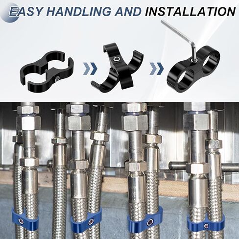 HARFINGTON 4 Pcs 10AN Hose Separator Clamp 19mm 3/4" ID Fuel Line Mounting Clamps Aluminum Hose Fitting Adapter Divider for Oil Hose Water Pipe Gas Line, Black in Kuwait