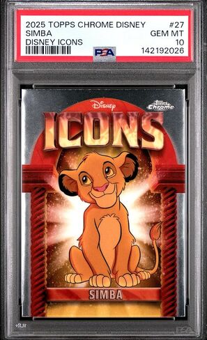 Graded 2025 Topps Chrome Disney Simba #27 Icons The Lion King Trading Card PSA 10 Gem Mint in Kuwait