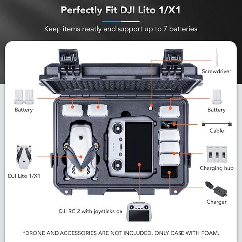 جراب Lykus Titan LT110 مقاوم للماء لهاتف DJI Lito 1/Lito X1 Fly More Combo، يدعم وحدة التحكم RC2/RC-N3، ما يصل إلى 7 بطاريات، حزام الكتف متضمن [الجراب فقط] in Kuwait