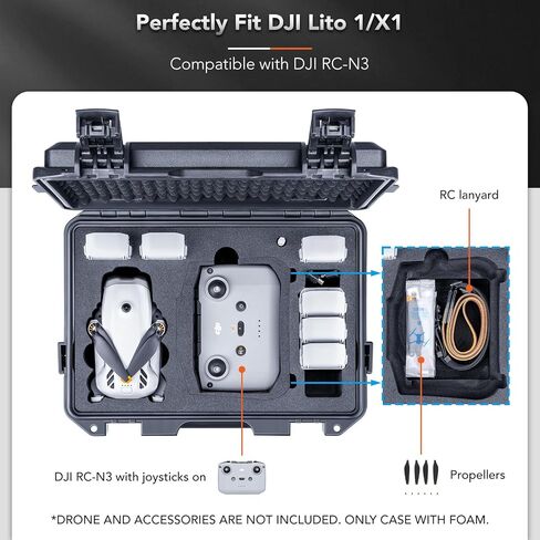 جراب Lykus Titan LT110 مقاوم للماء لهاتف DJI Lito 1/Lito X1 Fly More Combo، يدعم وحدة التحكم RC2/RC-N3، ما يصل إلى 7 بطاريات، حزام الكتف متضمن [الجراب فقط] in Kuwait