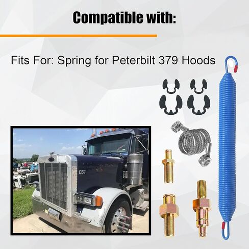 غطاء محرك السيارة الربيع، ومسامير الكابلات والمسامير مع حلقات الاحتفاظ المتوافقة مع Peterbilt 379، استبدال رقم الجزء 13-03761، 13-03663، L92-6000-0718، 13-04638، 13-03662 in Kuwait