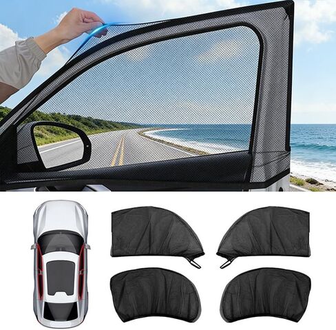 4 Pack Car Window Shades, Breathable Stretch Window Mesh Screens, Universal Fit Sun Shade Mosquito Net Cover for Side Windows, UV Privacy Protection, 23.6"×39", Black in Kuwait