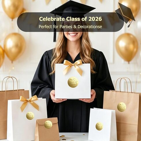 100 × ملصقات تخرج فئة 2026 - ملصقات منقوشة برقائق ذهبية - ملصقات هدايا لحفلات التخرج فئة 2026 - أختام مغلف لاصقة لخريجي الكلية والمدارس الثانوية (1.5 بوصة، ذهبي) in Kuwait