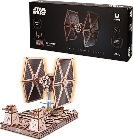 UGEARS Star Wars™ TIE Fighter™ ألغاز خشبية ثلاثية الأبعاد للبالغين - نماذج خشبية ميكانيكية للبالغين للبناء، مجموعة نماذج حرب النجوم، مجموعات بناء ألغاز خشبية ثلاثية الأبعاد، لعبة تحفيز الدماغ in Saudi Arabia