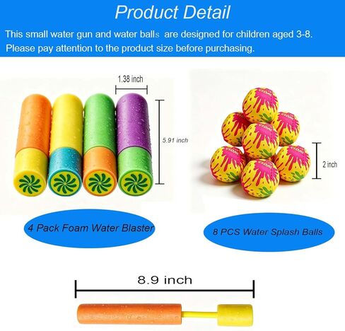 12 Pack Small Foam Water Guns and Water Splash Balls, Mini Water Bomb Balls and Water Toys for Ages 3-8 Boys Girls,Kid Swim Toy for Backyard Pool Beach Party Games in Kuwait