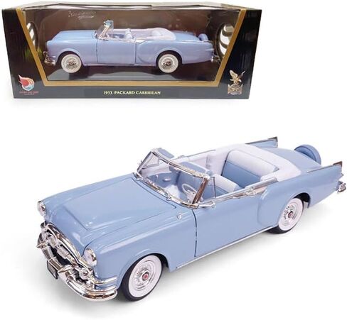 1953 باكارد كاريبيان 1:18 دييكاست قابلة للتحويل - 327ci مستقيم 8 طبق الأصل مع مجموعة كونتيننتال وعجلات سلكية من الكروم، أبواب مفتوحة، صندوق هدايا ممتاز، 14+، أزرق in Kuwait