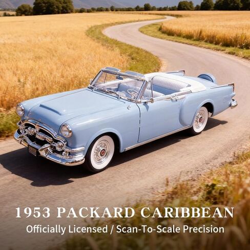 1953 باكارد كاريبيان 1:18 دييكاست قابلة للتحويل - 327ci مستقيم 8 طبق الأصل مع مجموعة كونتيننتال وعجلات سلكية من الكروم، أبواب مفتوحة، صندوق هدايا ممتاز، 14+، أزرق in Kuwait