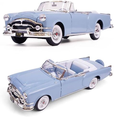 1953 باكارد كاريبيان 1:18 دييكاست قابلة للتحويل - 327ci مستقيم 8 طبق الأصل مع مجموعة كونتيننتال وعجلات سلكية من الكروم، أبواب مفتوحة، صندوق هدايا ممتاز، 14+، أزرق in Kuwait