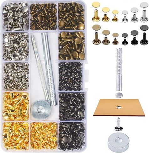 360 Sets Leather Rivets, Double Cap Rivets for Fabric, with Setting Tool Kit for Crafts Repairs/Clothing/Belts Strap in Kuwait