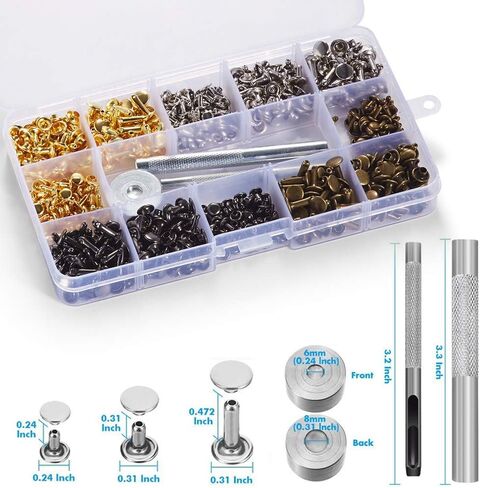 360 Sets Leather Rivets, Double Cap Rivets for Fabric, with Setting Tool Kit for Crafts Repairs/Clothing/Belts Strap in Kuwait