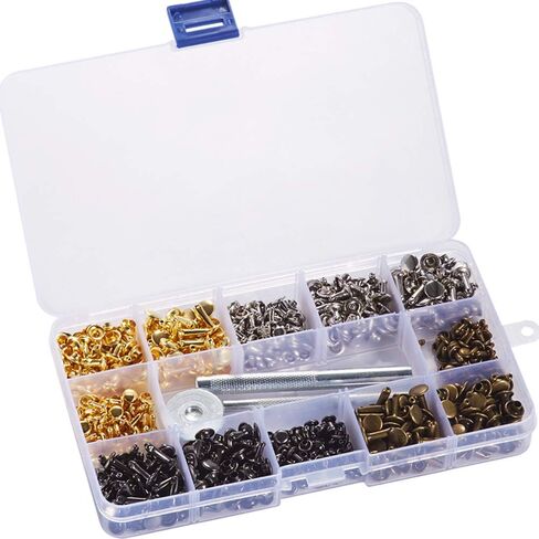 360 Sets Leather Rivets, Double Cap Rivets for Fabric, with Setting Tool Kit for Crafts Repairs/Clothing/Belts Strap in Kuwait