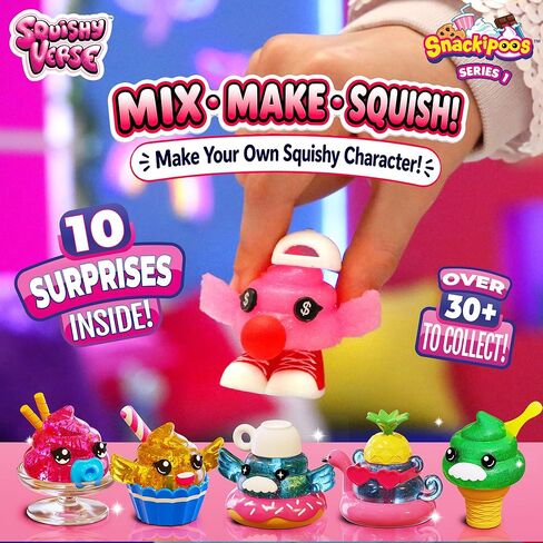 Snackipoos 1‑Pack – Collectible Squishy Making Kit for Kids 5 Years and Up, Starter Kit with Reusable Mould, Glitter & 4 Style & Swap Character Accessories in Kuwait