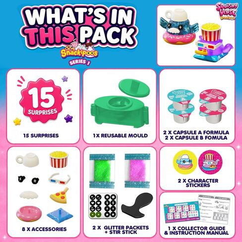 Snackipoos 2‑Pack – DIY Squishy Making Kit for Kids 5 Years and Up, Make 2 Collectible Squishies, Reusable Mould & Accessories, Surprise Squishy Toy Set, Series 1 in Kuwait