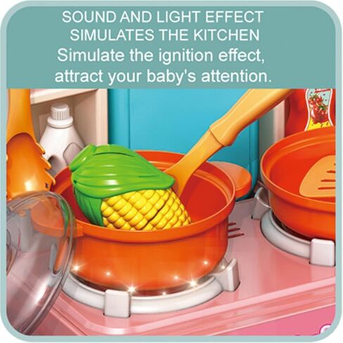 Mini Kitchen Playset for Kids - 33PCS Pretend Play Cooking Set with Water Spray, Light & Sound Effects- Compact Size 17.7 x 13.8 x 10.6 Inches (45 x 35 x 27 cm) Educational Toy for Girls & Boys in Kuwait