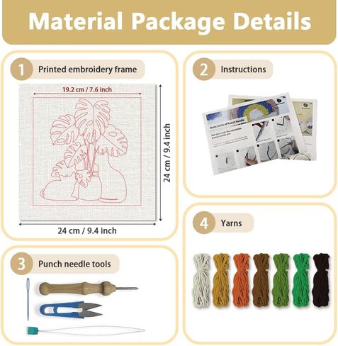 Doodlream Cat Monstera DIY Punch Needle Embroidery Kit for Adult Beginner, 9.4" Black Cat Potted Plant Punch Stitching Craft Set for Starter with Frame, Fabric Pattern, Threader, Yarn, Pinch Needle in Kuwait