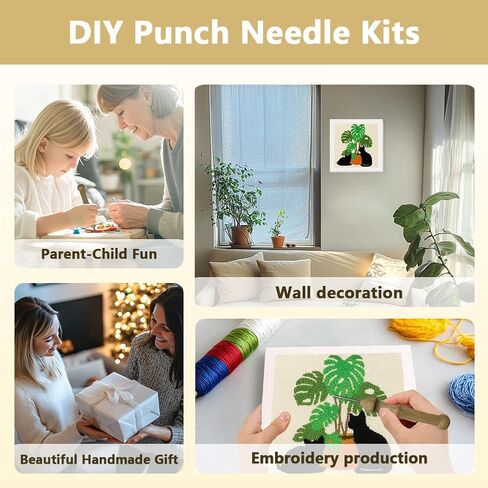 Doodlream Cat Monstera DIY Punch Needle Embroidery Kit for Adult Beginner, 9.4" Black Cat Potted Plant Punch Stitching Craft Set for Starter with Frame, Fabric Pattern, Threader, Yarn, Pinch Needle in Kuwait