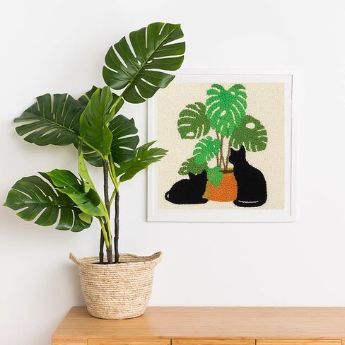 Doodlream Cat Monstera DIY Punch Needle Embroidery Kit for Adult Beginner, 9.4" Black Cat Potted Plant Punch Stitching Craft Set for Starter with Frame, Fabric Pattern, Threader, Yarn, Pinch Needle in Kuwait