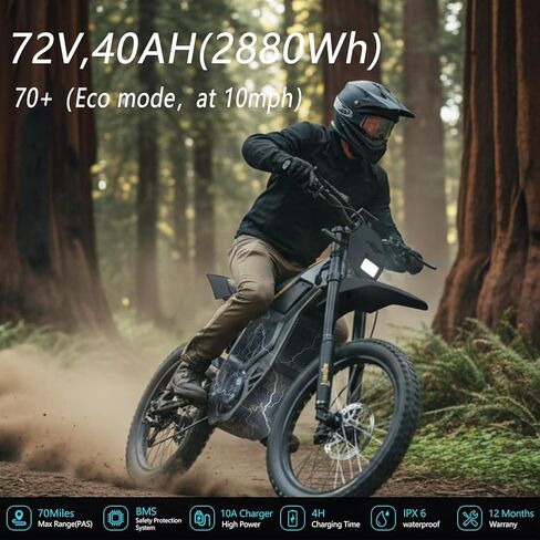 الدراجة الترابية الكهربائية Freego N5، محرك متوسط ​​الدفع، 72 فولت/40 أمبير/الساعة/8000 وات (الذروة)، دراجة نارية كهربائية بسرعة 53 ميل في الساعة للبالغين، إطار 19 بوصة/18 بوصة، عزم دوران أقصى 380 نيوتن متر، فرامل هيدروليكية 4 مكابس 4 ساعات شحن سريع in Kuwait