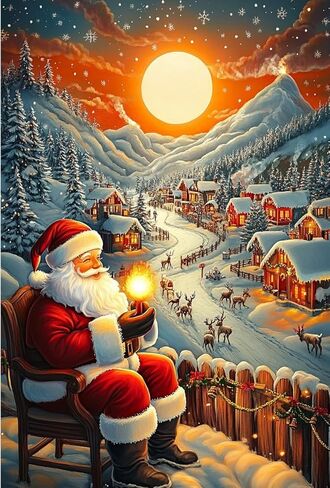مجموعة غرز متقاطعة مطبوعة من Zhenqing Christmas Magic Snow Night - 11CT 28x38 سم مع مشهد سانتا وخيوط وإبرة للمبتدئين (70262) in Kuwait