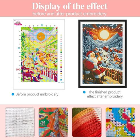مجموعة غرز متقاطعة مطبوعة من Zhenqing Christmas Magic Snow Night - 11CT 28x38 سم مع مشهد سانتا وخيوط وإبرة للمبتدئين (70262) in Kuwait
