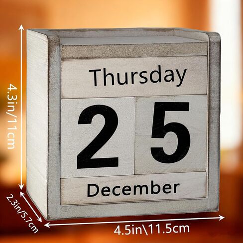 Wooden Perpetual Block Calendar Rustic Retro Desk Calendar for Teachers Students Classroom Office Accessories Farmhouse Entryway Bookshelf Decoration Coffee Table Decor in Kuwait