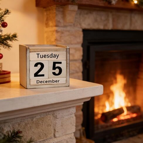 Wooden Perpetual Block Calendar Rustic Retro Desk Calendar for Teachers Students Classroom Office Accessories Farmhouse Entryway Bookshelf Decoration Coffee Table Decor in Kuwait