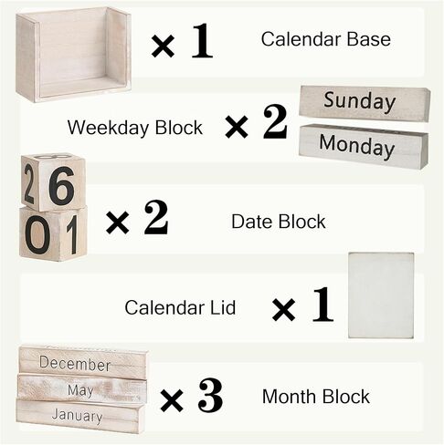 Wooden Perpetual Block Calendar Rustic Retro Desk Calendar for Teachers Students Classroom Office Accessories Farmhouse Entryway Bookshelf Decoration Coffee Table Decor in Kuwait