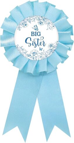 French Floral Big Sister Tinplate Badge Pin, Blue Flower Sister to Be Pin, Happy Birthday Button for Girl, Blue Rosette Birthday Girl Award Ribbon, French Baby Shower Party Favors in Kuwait