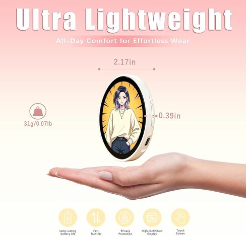 Digital Badge Pin with 1.85 Inch Touchscreen, Customizable Anime Pins for Photos Slideshow, Wearable DIY Smart Badge, Ideal Ita Bag Accessories for Backpack, Hat and Jacket, Personalized Gift for Festival, Party and Anime Events in Kuwait