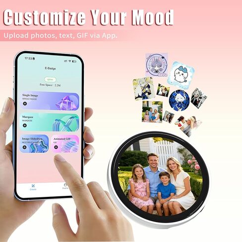 Digital Badge Pin with 1.85 Inch Touchscreen, Customizable Anime Pins for Photos Slideshow, Wearable DIY Smart Badge, Ideal Ita Bag Accessories for Backpack, Hat and Jacket, Personalized Gift for Festival, Party and Anime Events in Kuwait