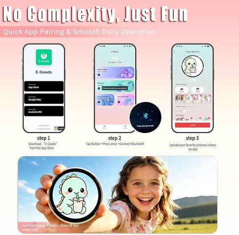 Digital Badge Pin with 1.85 Inch Touchscreen, Customizable Anime Pins for Photos Slideshow, Wearable DIY Smart Badge, Ideal Ita Bag Accessories for Backpack, Hat and Jacket, Personalized Gift for Festival, Party and Anime Events in Kuwait