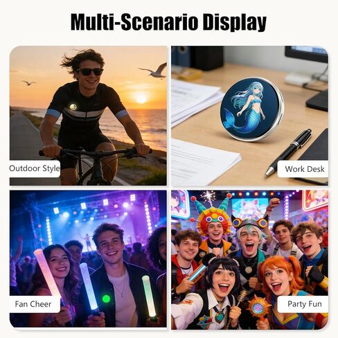 Rechargeable Digital Displayed Pixel Badge Pin, 1.7 Inch Screen Bluetooth-Compatible Magnetic Fastening Digital Badge, Portable Digital Pin for Easy Photo/Video Display, Gift for Concert & Cosplay Fans (White) in Kuwait