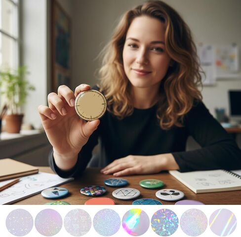 200 Pcs Badge Film, 2.76 In (70 mm) Glitter Holographic Plastic Protective Film for 2.25 In (58 Mm) Round Button Pin Maker, 8 Styles for DIY Button Making Supplies, Crafting Accessories in Kuwait