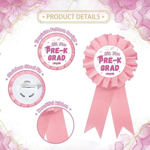 Little Miss Pre-k Grad Tinplate Badge Pin, Preschool Graduation Button for Girl, Kindergarten Brooch Pin, Pink Rosette Preschool Graduation Award Ribbon, 2026 Graduation Party Favors in Kuwait