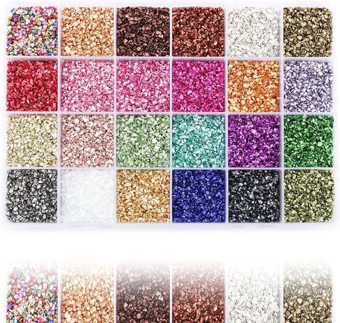 24 Colors Crushed Glass Craft Glitter Fine for Resin Art, Small Broken Glass Pieces Irregular Metallic Crystal Chips for Nail Arts DIY Vase Filler Epoxy Jewelry Making Decoration in Kuwait
