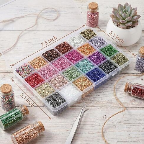 24 Colors Crushed Glass Craft Glitter Fine for Resin Art, Small Broken Glass Pieces Irregular Metallic Crystal Chips for Nail Arts DIY Vase Filler Epoxy Jewelry Making Decoration in Kuwait
