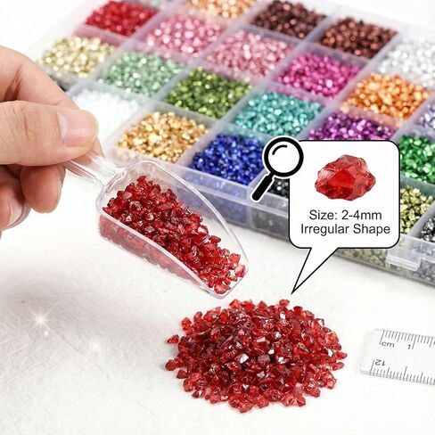 24 Colors Crushed Glass Craft Glitter Fine for Resin Art, Small Broken Glass Pieces Irregular Metallic Crystal Chips for Nail Arts DIY Vase Filler Epoxy Jewelry Making Decoration in Kuwait