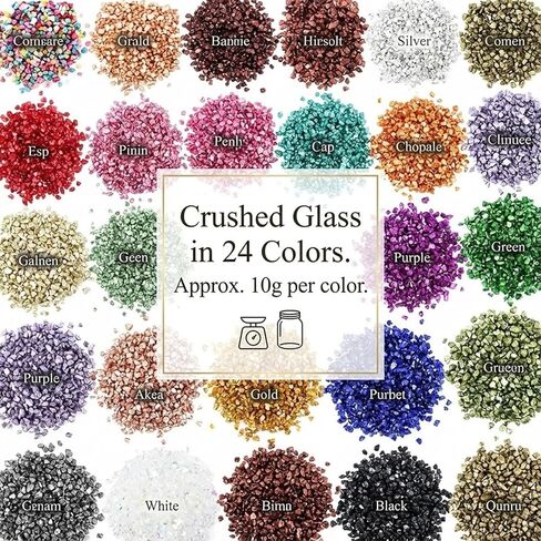 24 Colors Crushed Glass Craft Glitter Fine for Resin Art, Small Broken Glass Pieces Irregular Metallic Crystal Chips for Nail Arts DIY Vase Filler Epoxy Jewelry Making Decoration in Kuwait