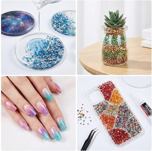 24 Colors Crushed Glass Craft Glitter Fine for Resin Art, Small Broken Glass Pieces Irregular Metallic Crystal Chips for Nail Arts DIY Vase Filler Epoxy Jewelry Making Decoration in Kuwait