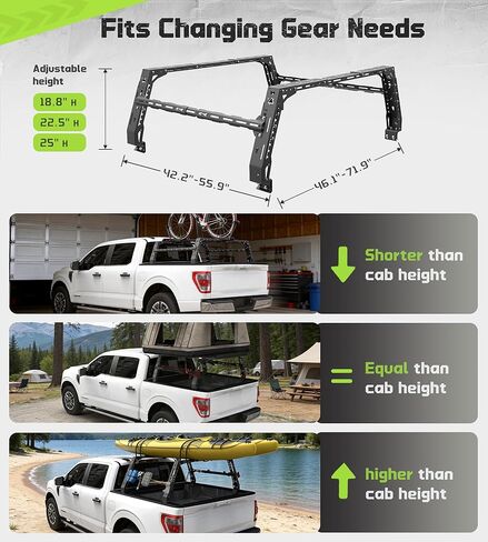 حامل سرير شاحنة قابل للتعديل من StarONE، حامل سلم مزدوج التثبيت بدون حفر لـ F-150/RAM 1500/Silverado/Sierra 1500، فولاذ للشحن والاستخدام الخارجي، أسود in Kuwait