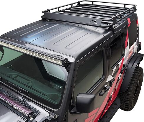 Paramount 81-20801 Short Roof Rack Cargo Basket with Wind Deflector Fit for 2018-2021 Wrangler JL in Kuwait