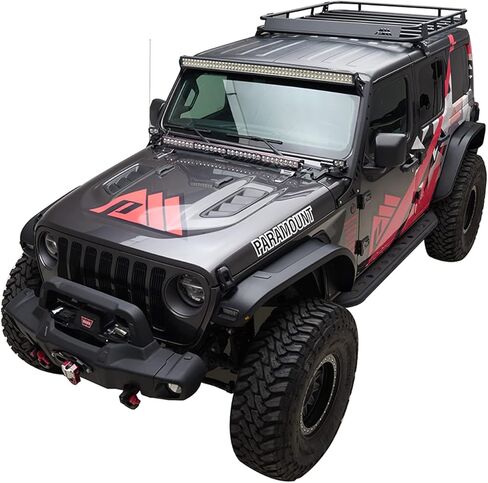 Paramount 81-20801 Short Roof Rack Cargo Basket with Wind Deflector Fit for 2018-2021 Wrangler JL in Kuwait