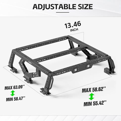 YZONA 16.73" Bed Racks Truck Cargo Carrier with 2 LED Lights Compatible with Tacoma/Gladiator JT/Frontier/Colorado Extended Cab/Canyon/Ranger, Luggage Storage Bed Cross Bars in Kuwait