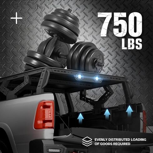 YZONA 16.73" Bed Racks Truck Cargo Carrier with 2 LED Lights Compatible with Tacoma/Gladiator JT/Frontier/Colorado Extended Cab/Canyon/Ranger, Luggage Storage Bed Cross Bars in Kuwait