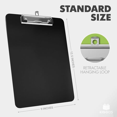 Kiggos Black Plastic Clipboard 12.5" x 9" Durable Clipboards Low Profile Metal Clip Board Holds 100 Sheets for Classroom Office Teachers Students Home Trucker Acrylic Clipboard Organizer in Kuwait