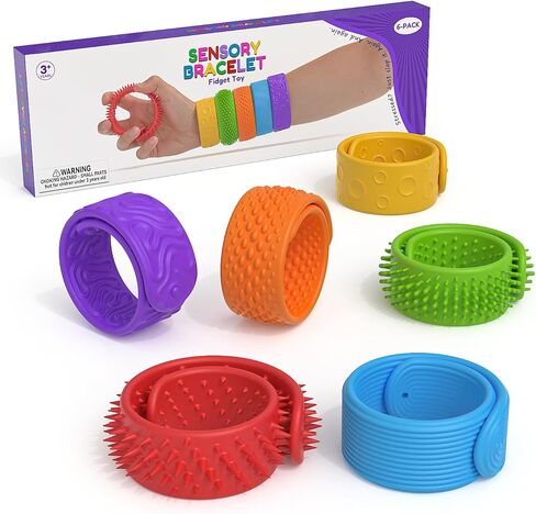 6 Pack Sensory Fidget Toys Slap Bracelets, Textured Silicone Sensory Toys for Kids, Calming Tool for Special Needs, Wearable Anxiety Relief Toys for Adults Office Desk, Travel and Classroom in Kuwait