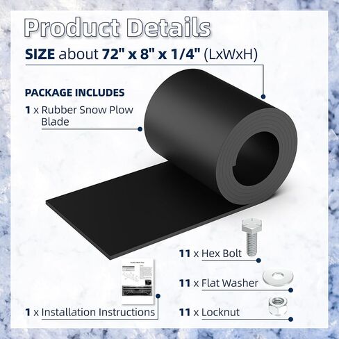Universal Snow Plow Blade Flap - 72"x 8"x 1/4" Rubber Snow Deflector with 11 Sets Mounting Hardware, Compatible with Kolpin & Polaris, Suitable for ATVs, UTVs, Side-by-Side Vehicles, and 4-Wheelers in Kuwait