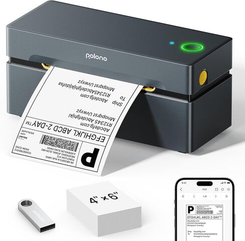 طابعة ملصقات الشحن الحرارية POLONO Bluetooth، طابعة ملصقات الشحن اللاسلكية 4x6 للشركات الصغيرة، تدعم iOS وAndroid وWindows وMac. متوافق مع Amazon، Ebay، Shopify، Etsy، USPS (رمادي) in Kuwait