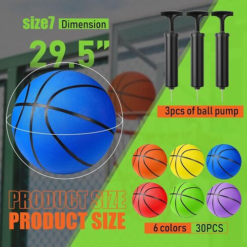 22 Pcs Rubber Basketballs Bulk Official Size Rubber Basketballs with Pump Basketball Set for Indoor Outdoor, Youth Boys Girls Training Practice Games Match, 6 Colors in Saudi Arabia